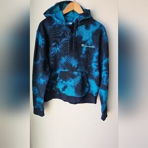 Champion Blue Tie-Dye Hoodie Cotton Sweatshirt Size S